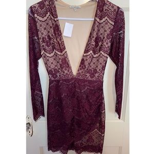 Maroon Lace Mini Dress
